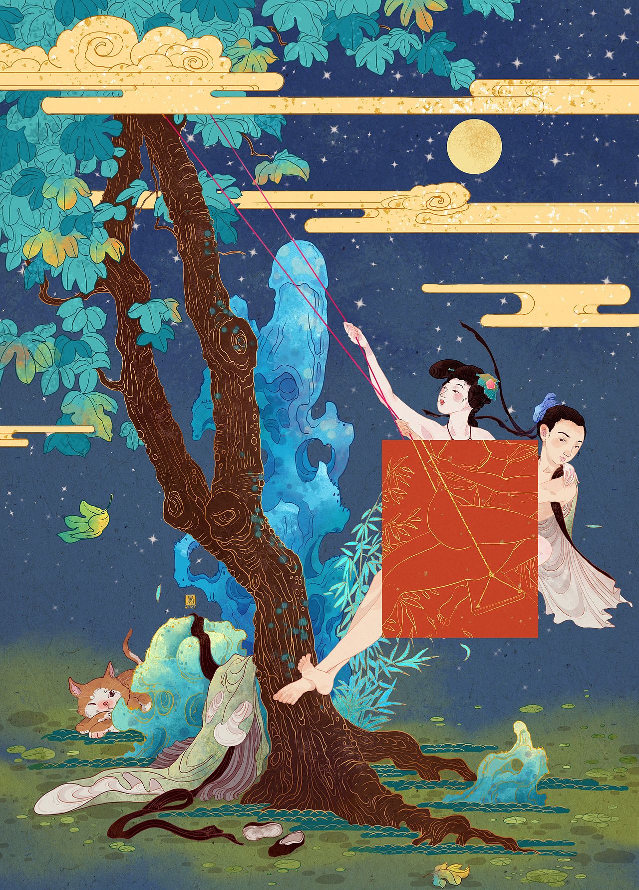 扁平风|新国风|仿岩彩质感 板绘插画（图ZMjQzOTI5Mjky） - 商业插画 - 站酷设计师懿晏原创素材 - 站酷ZCOOL