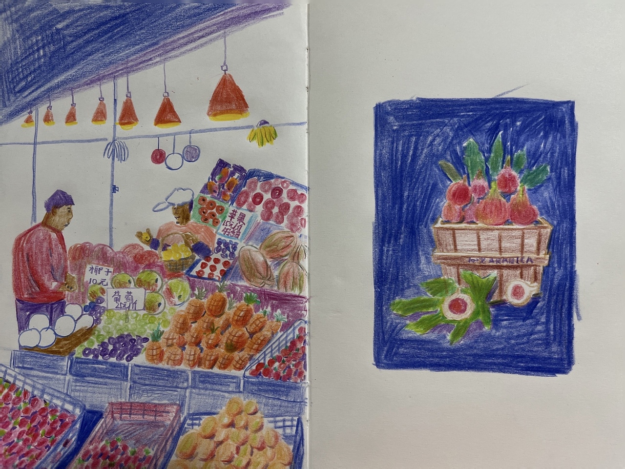 市场速写（图ZMzUwMzU1MDQ4） - 儿童插画 - 站酷设计师LittleQAQ原创素材 - 站酷ZCOOL
