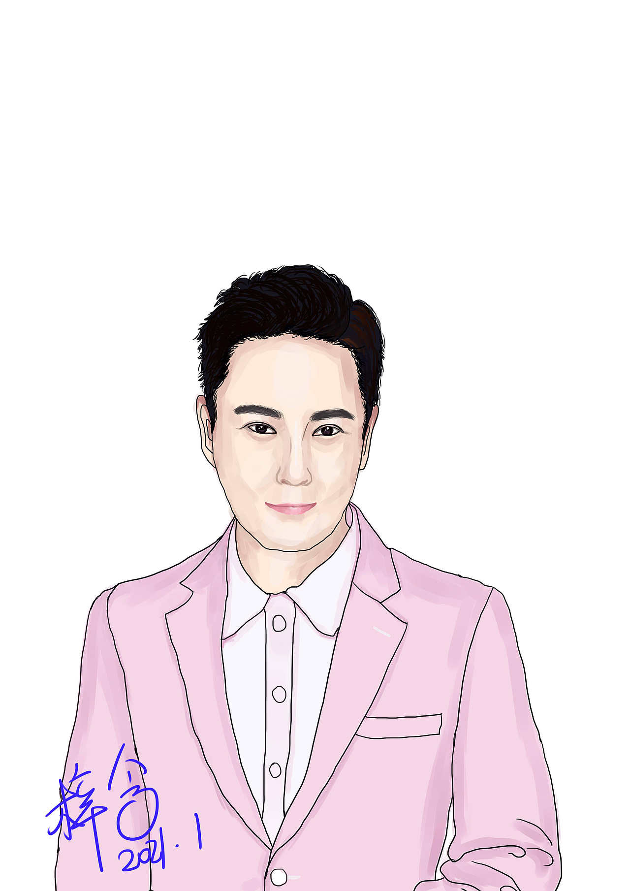 手绘偶像张信哲的照片(按照照片画的)