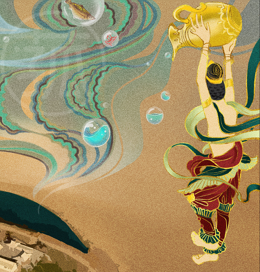 国风插画｜敦煌飞天仙女守护月牙泉（图ZMjM4MTAyNTA0） - 商业插画 - 站酷设计师子菰原创素材 - 站酷ZCOOL