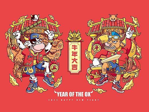 《牛年门神 》潮流插画