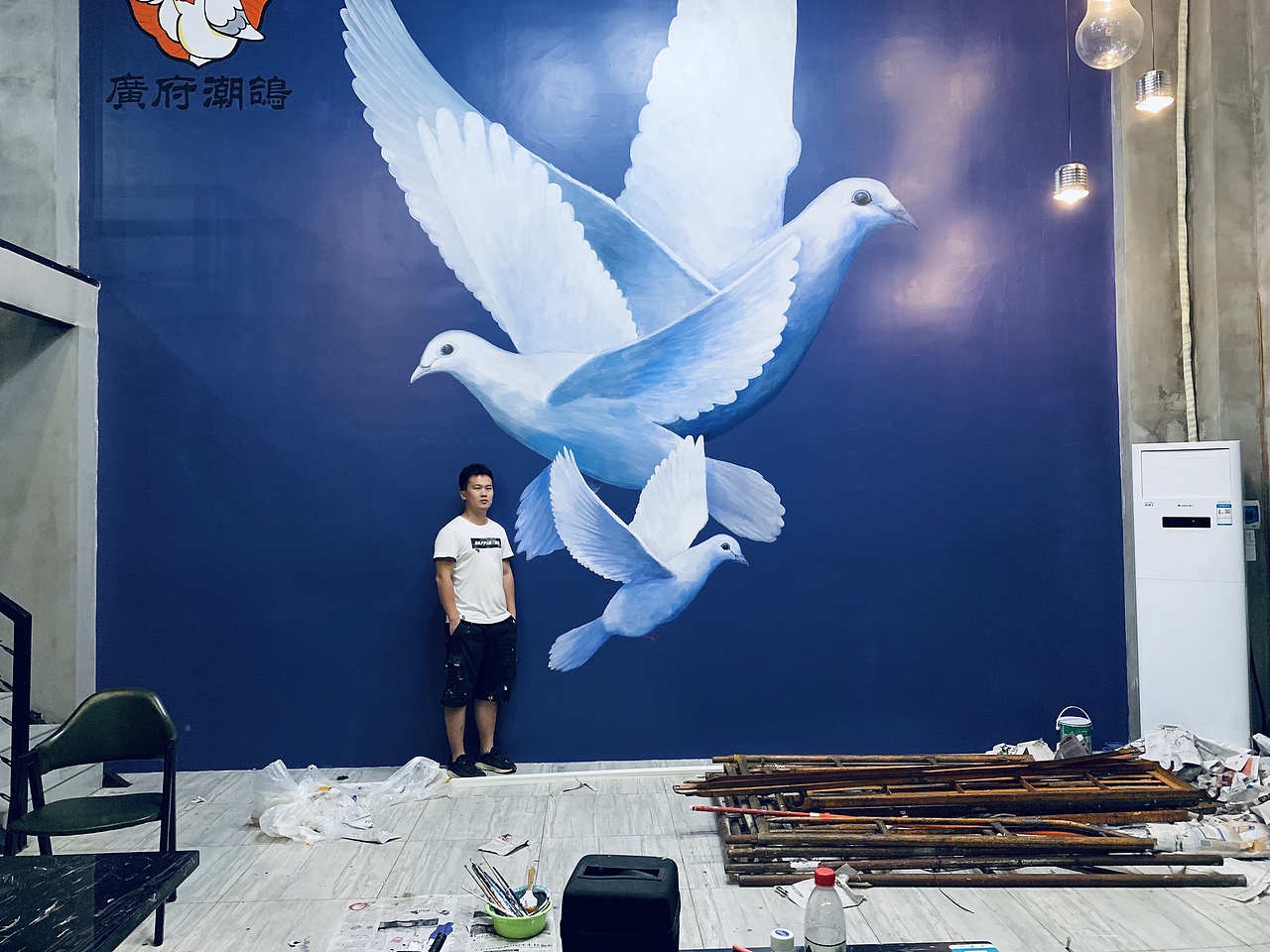 鸽子餐厅墙体彩绘_堇墨墙绘-站酷zcool