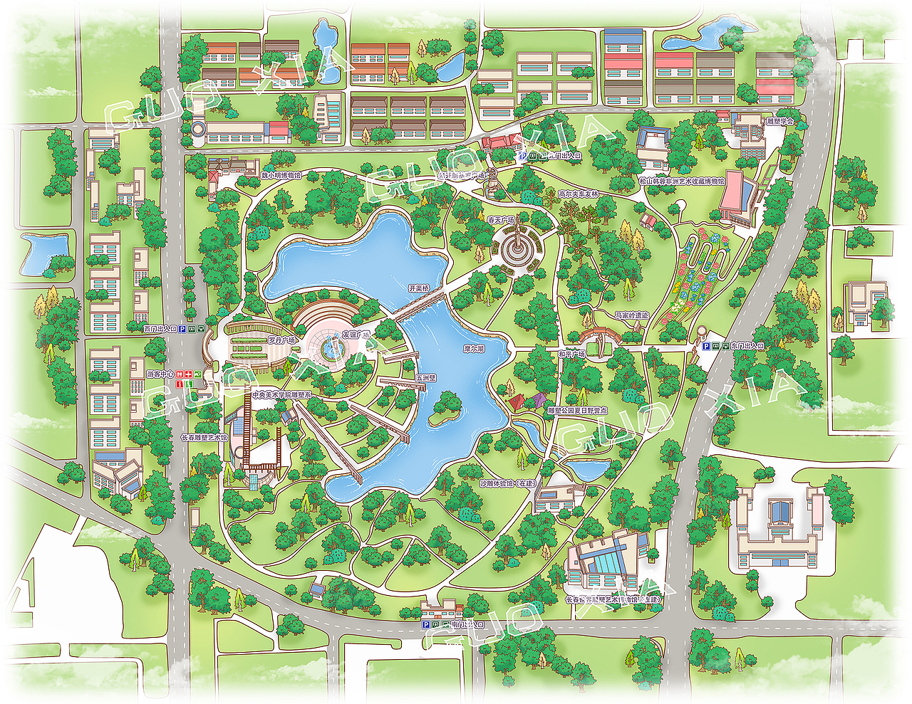 长春世界雕塑公园手绘地图绘制