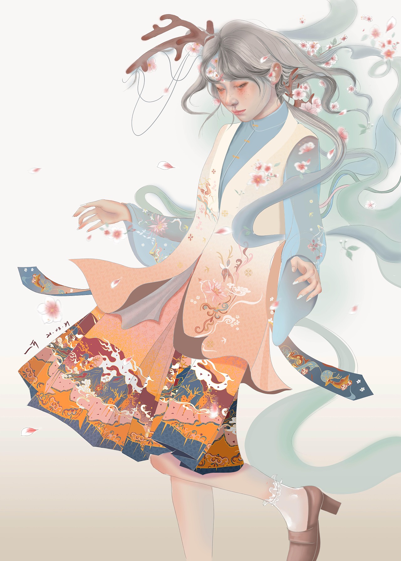 「汉服设计」姐妹款短马面裙 橙花仙鹿x鹿野迷踪