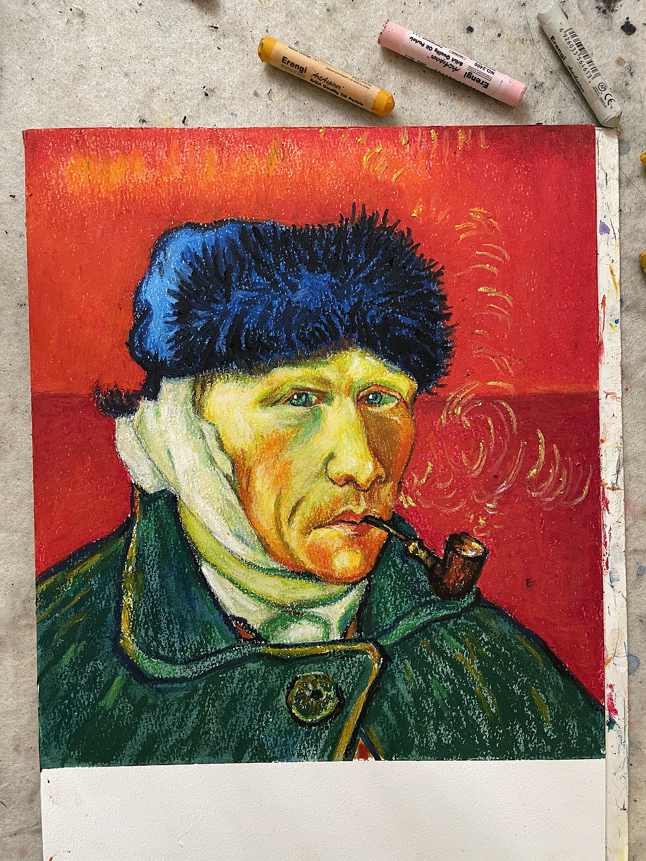 油画棒教程分享之梵高自画像（图ZMjM3NDI5ODMy） - 绘画 - 站酷设计师慕渔艺术原创素材 - 站酷ZCOOL