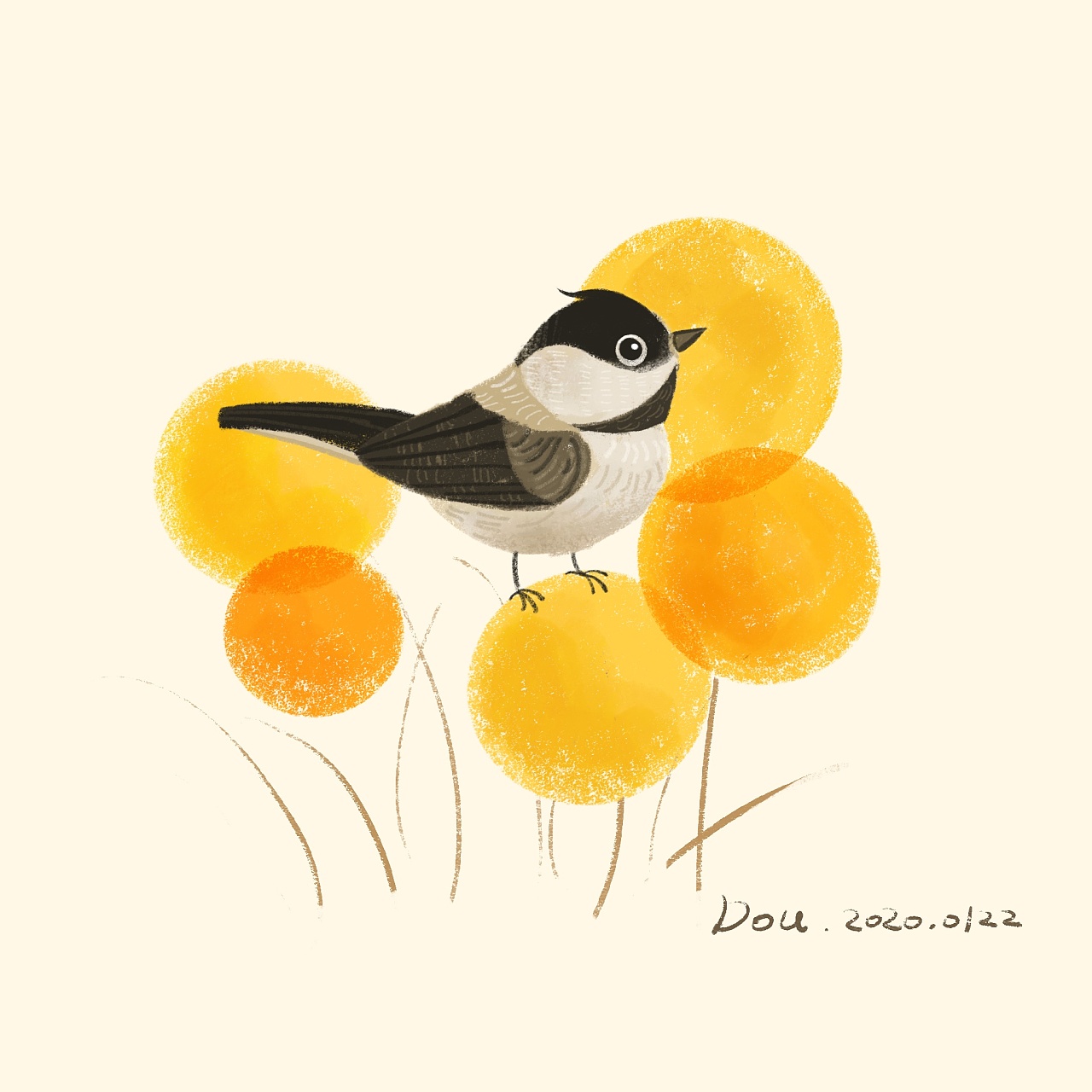 商业插画 儿童插画 扁平蜡笔画 可爱小鸟