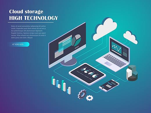商务分布式插画 大数据上云 2.5D插画素材