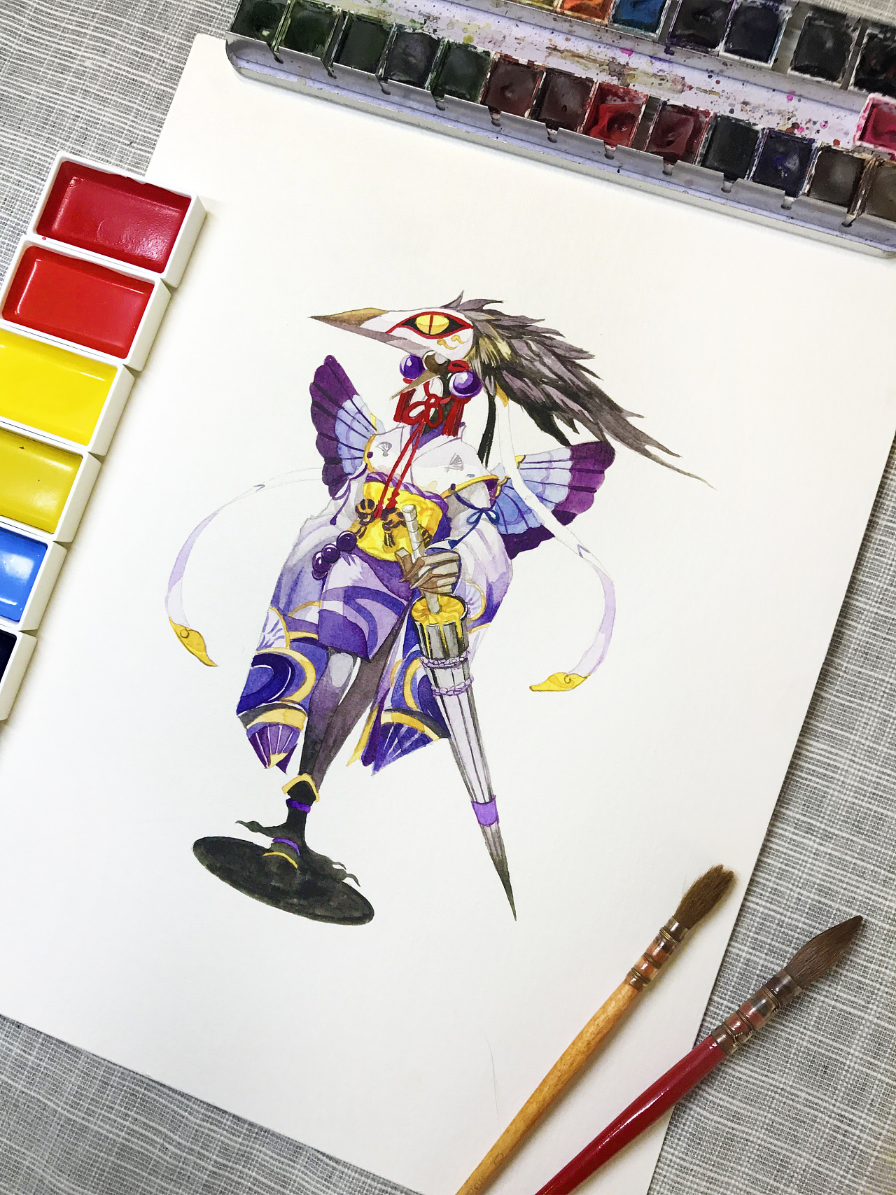 水彩手绘--阴阳师 姑获鸟|纯艺术|绘画|蒲之未落 - 原创作品 - 站酷