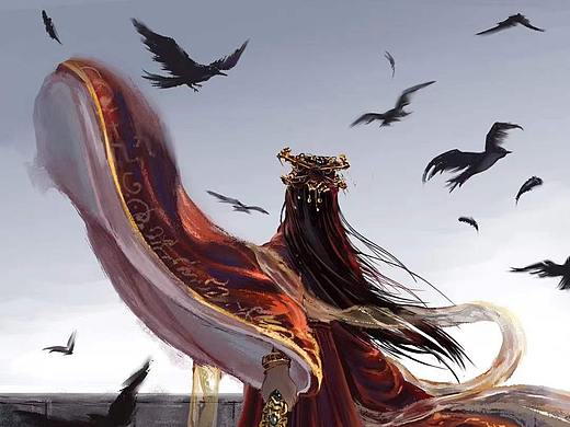 古风中国风女子背影红装舞剑雨师大人