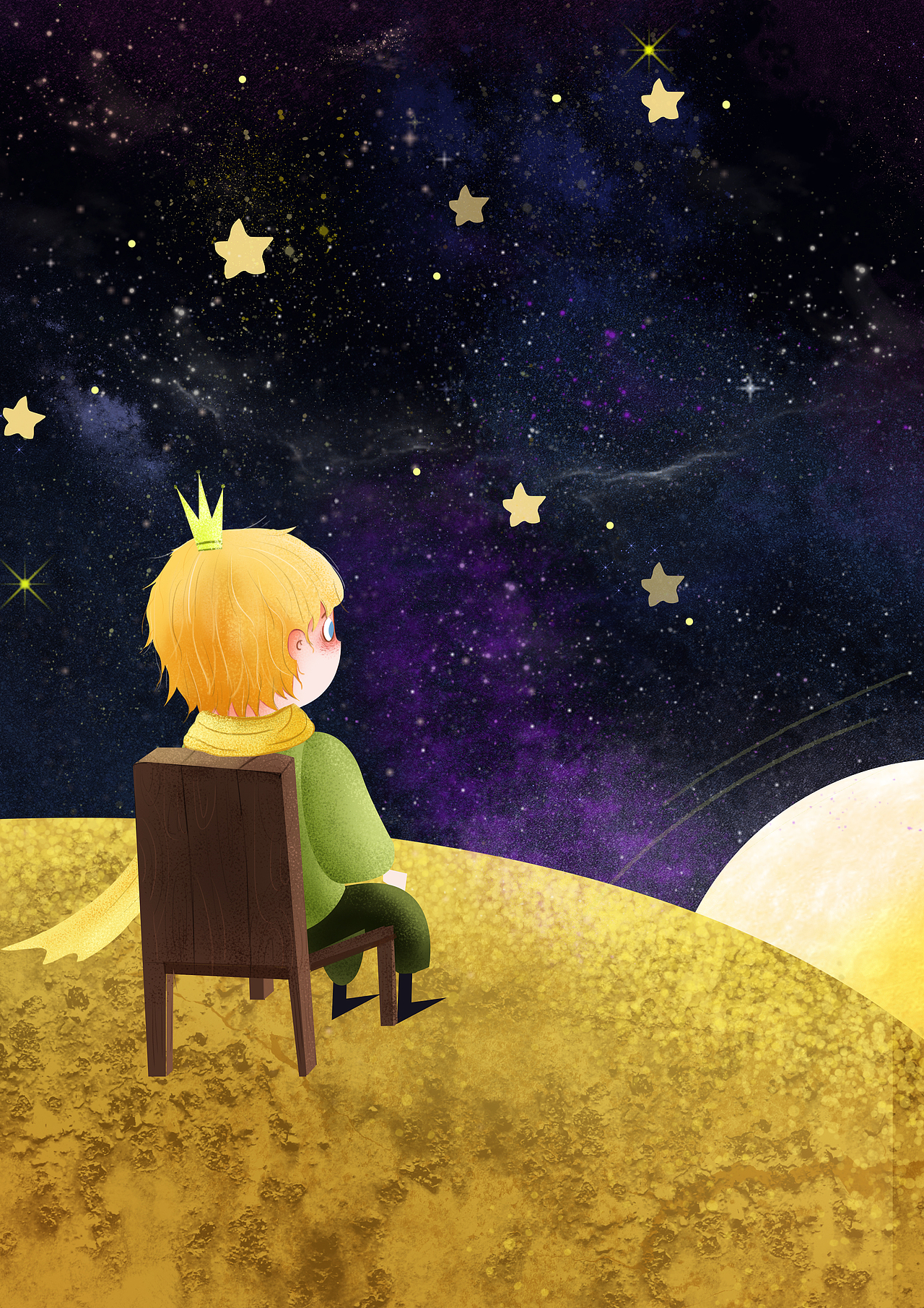 小王子儿童插画玩着读书app商稿