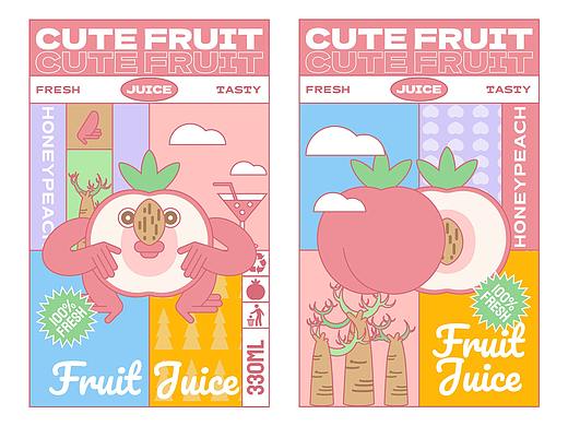 快销饮品包装插画——水果动物