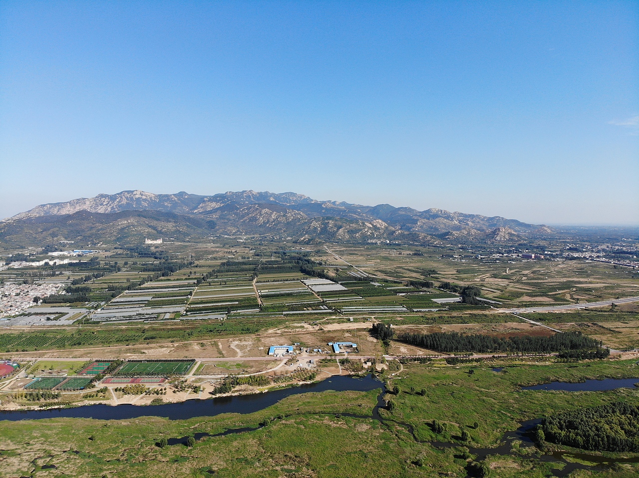 泰安大汶河湿地公园 北集坡湿地公园航拍美丽风景