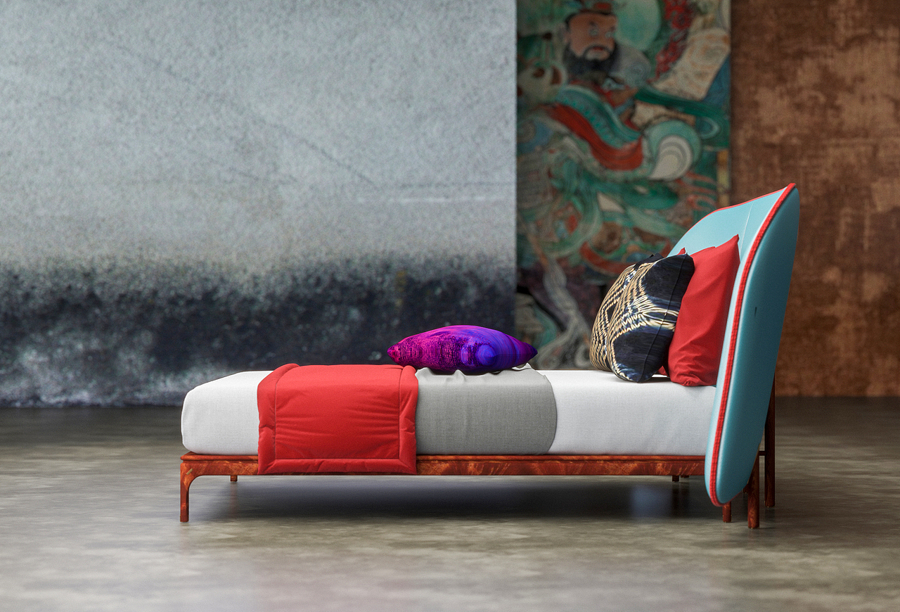 新中式家具品牌“谷㵹”产品设计-1.8米双人大床-春敉