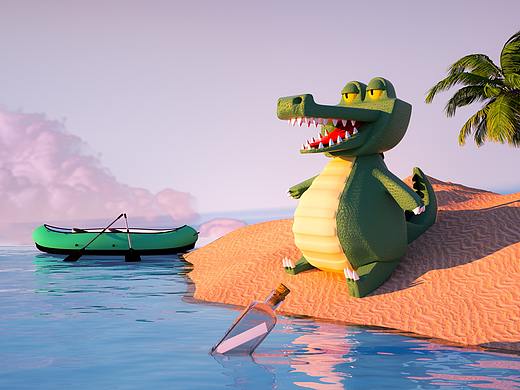 [C4D建模练习]鲁滨鳄漂流记