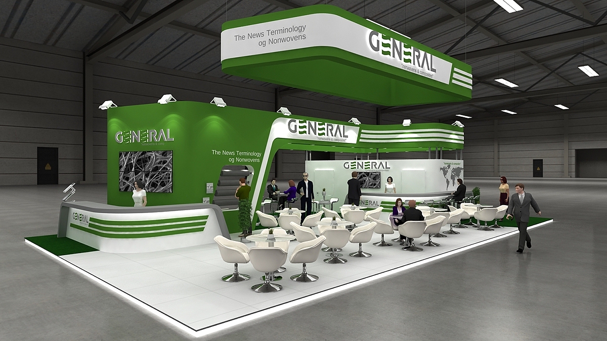 绿色环保简约展位展台展点3d效果图设计制作