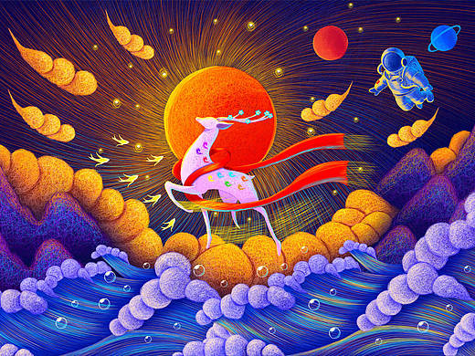 线圈插画九色鹿