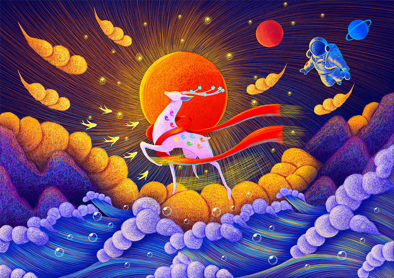 线圈插画九色鹿