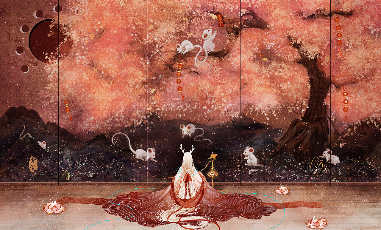 鼠年贺岁插画-古风插画