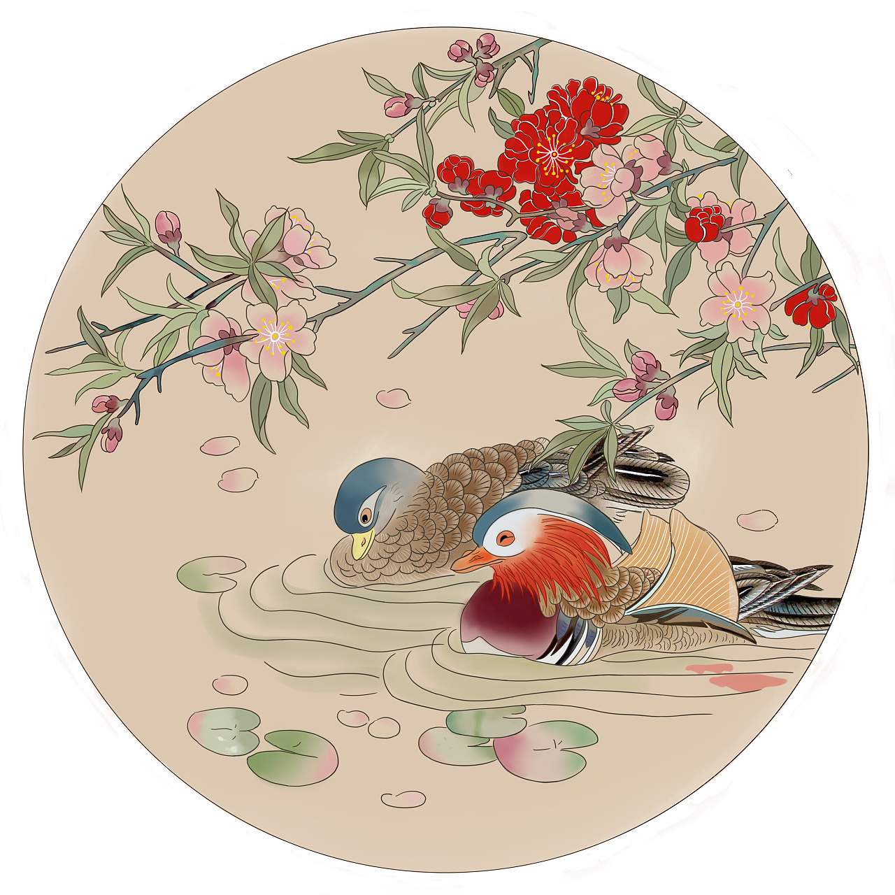 鸳鸯戏水团扇|插画|创作习作|陌上桑1020 - 原创作品 - 站酷 (zcool)