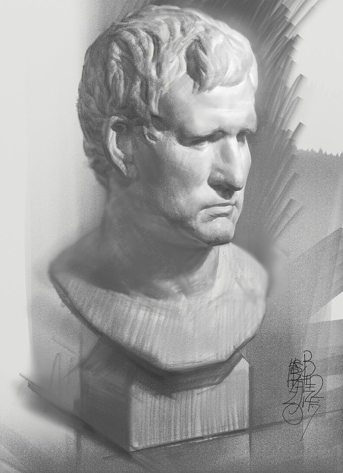 油画侠管老师CG素描 阿格里巴石膏像