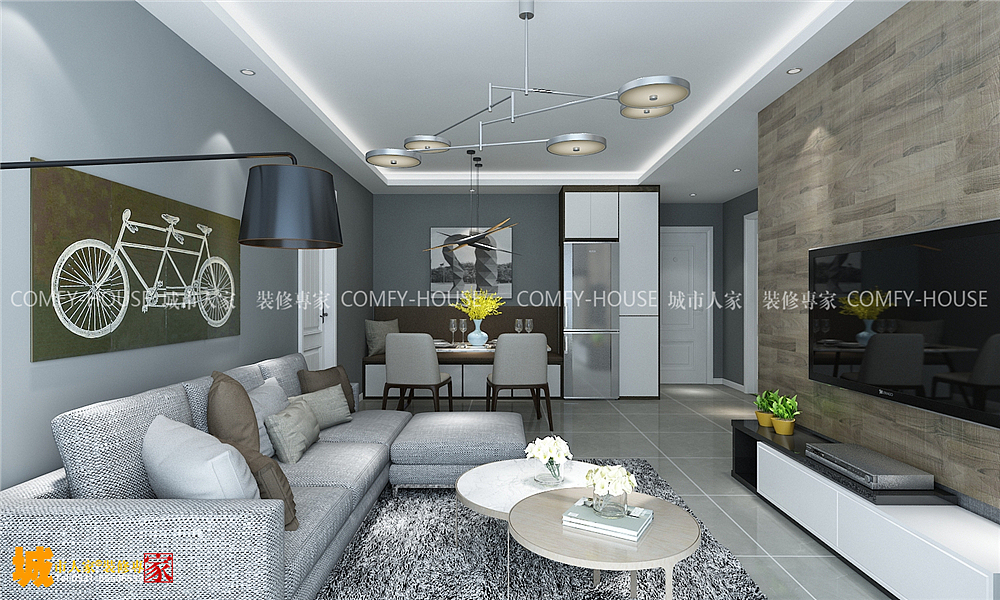 德润天玺90平现代简约风格装修效果图,简约时尚