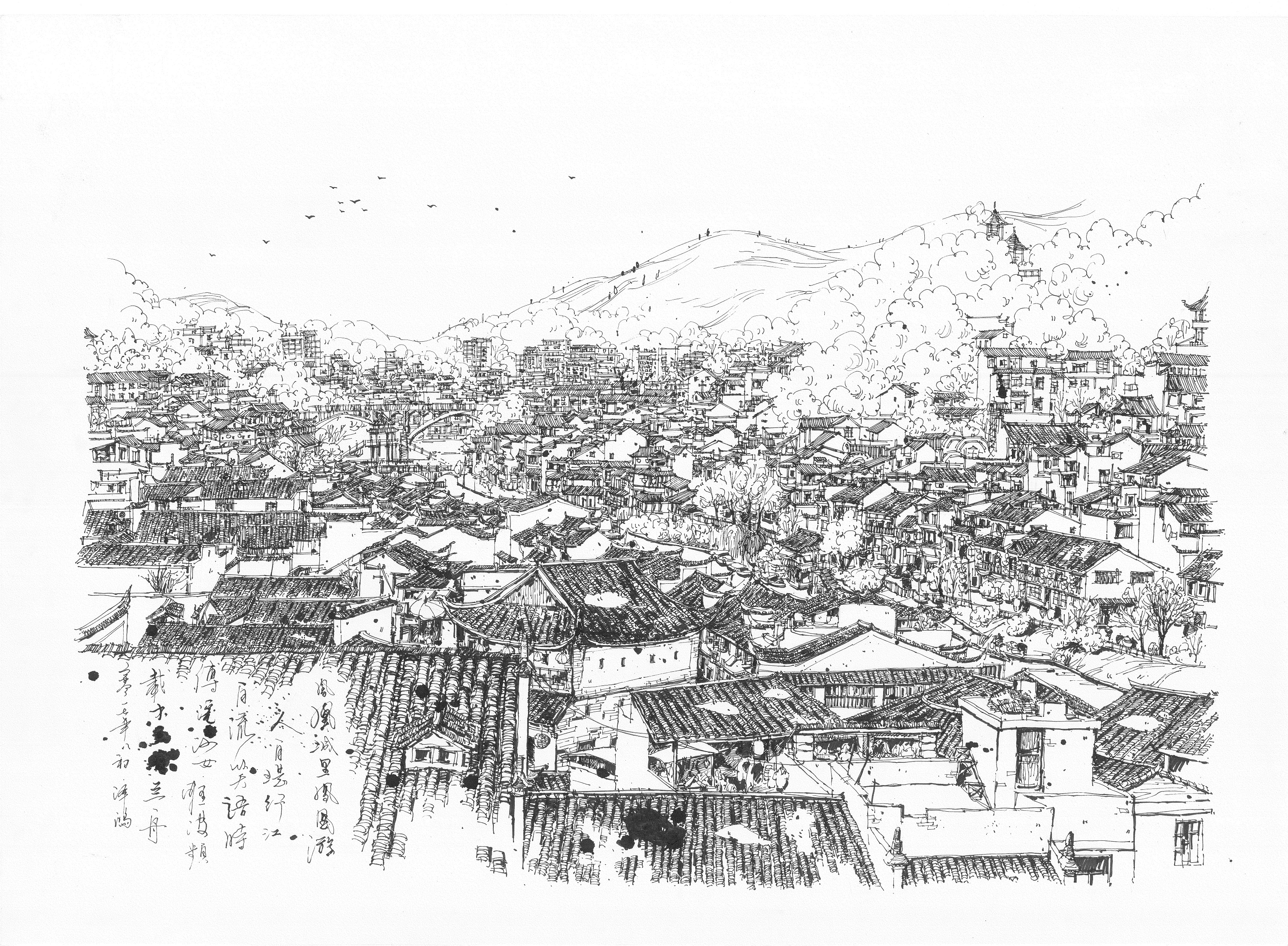 湘西 凤凰古城 马克笔创作