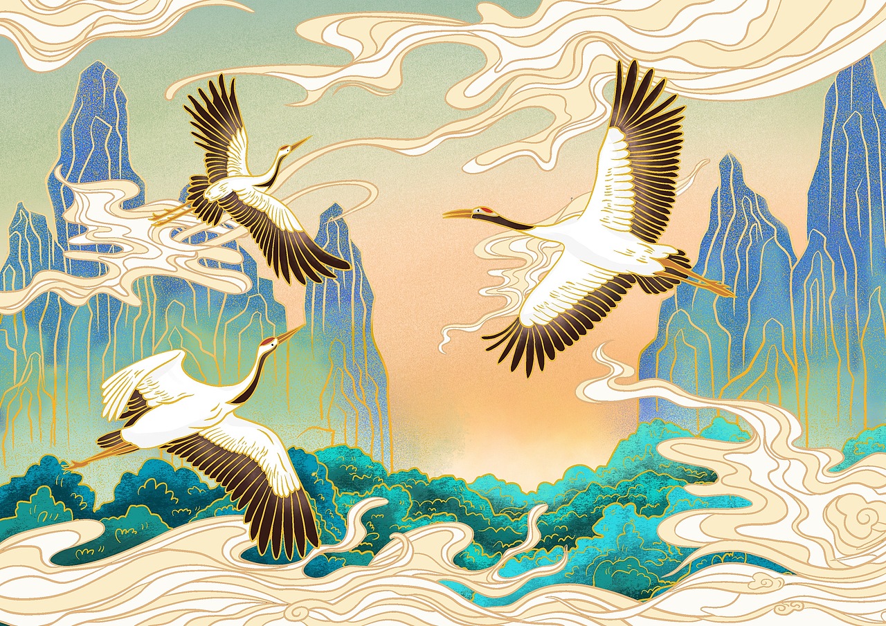 国潮风山水画仙鹤图包装