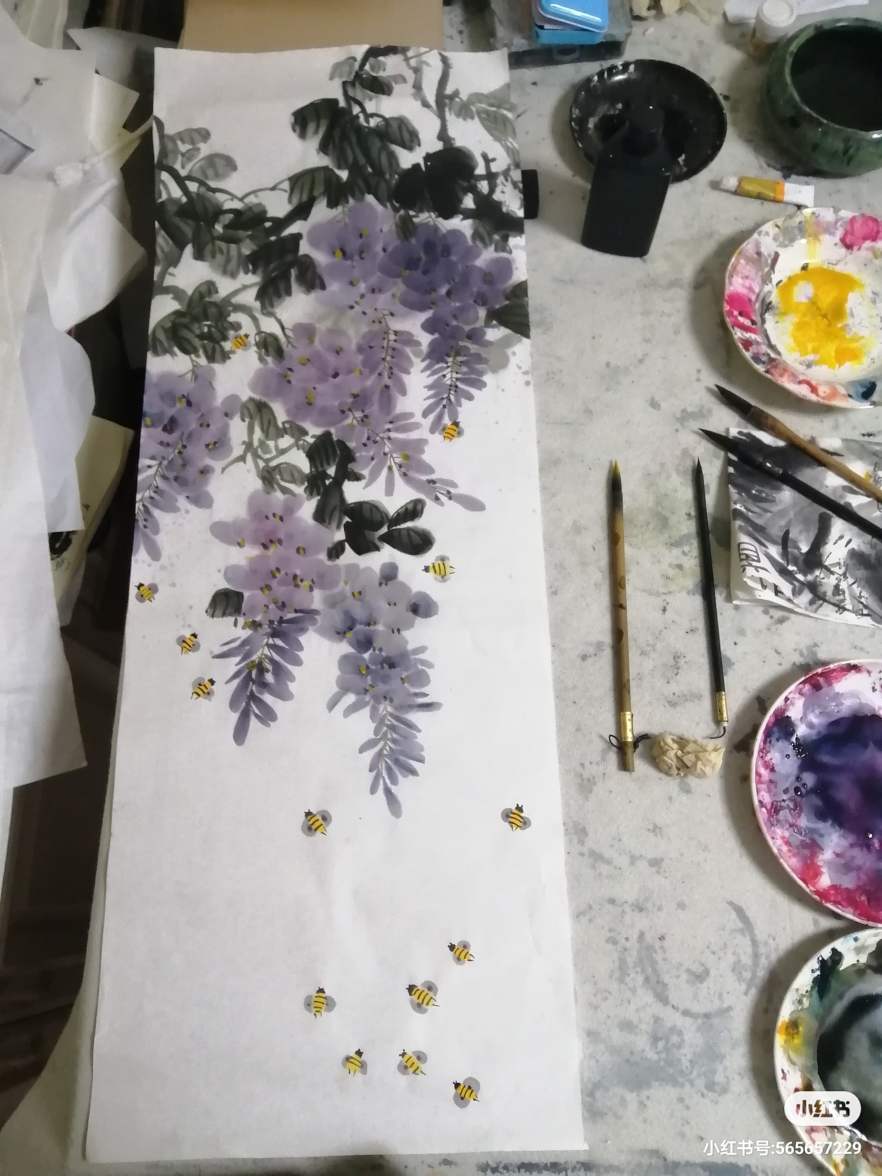 国画花鸟之紫藤花