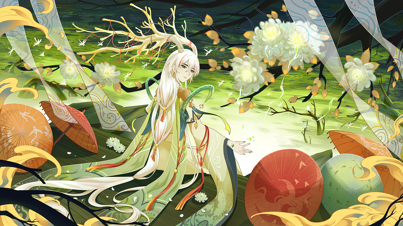 青龙的拟人,温文尔雅的仙人俯瞰春意盎然的景色