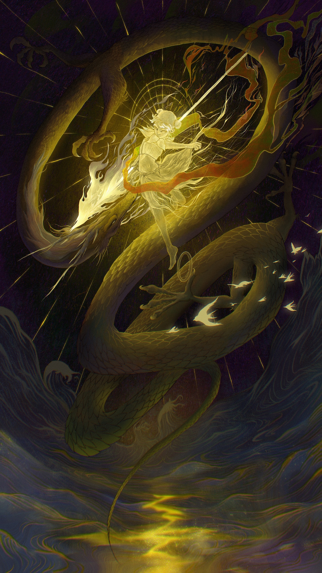 把中国传统神话中哪吒和龙太子打斗的场景用我自己的画面理解表现出来