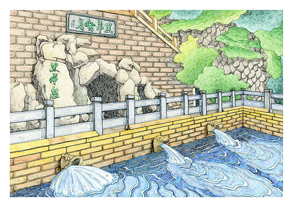 大明湖简笔画手绘图片