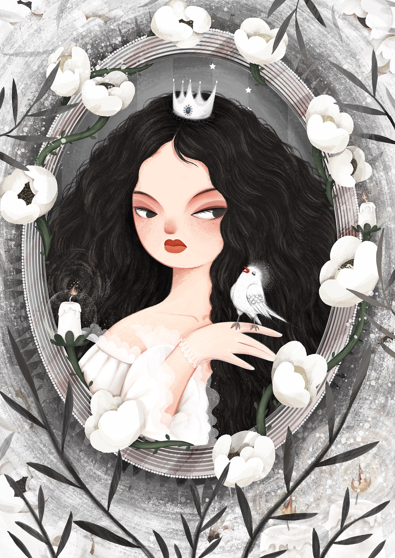 《最后一支歌》夜莺治愈系唯美黑暗风插画|插画|艺术插画|王木木宋