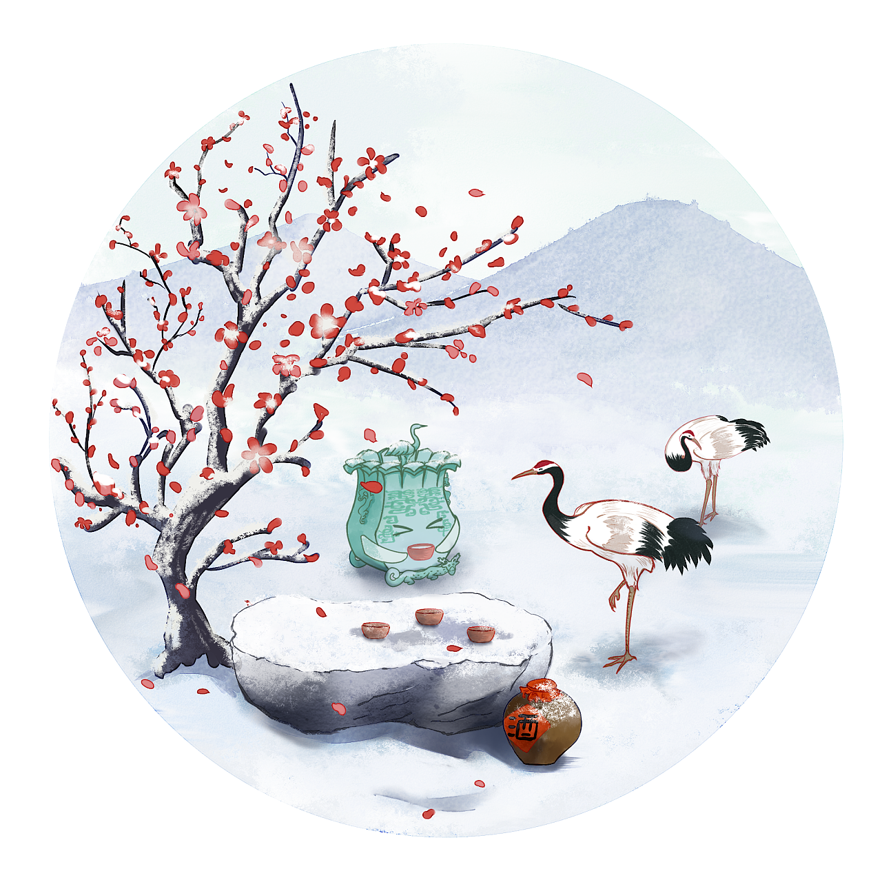 莲鹤方壶形象ip插画设计