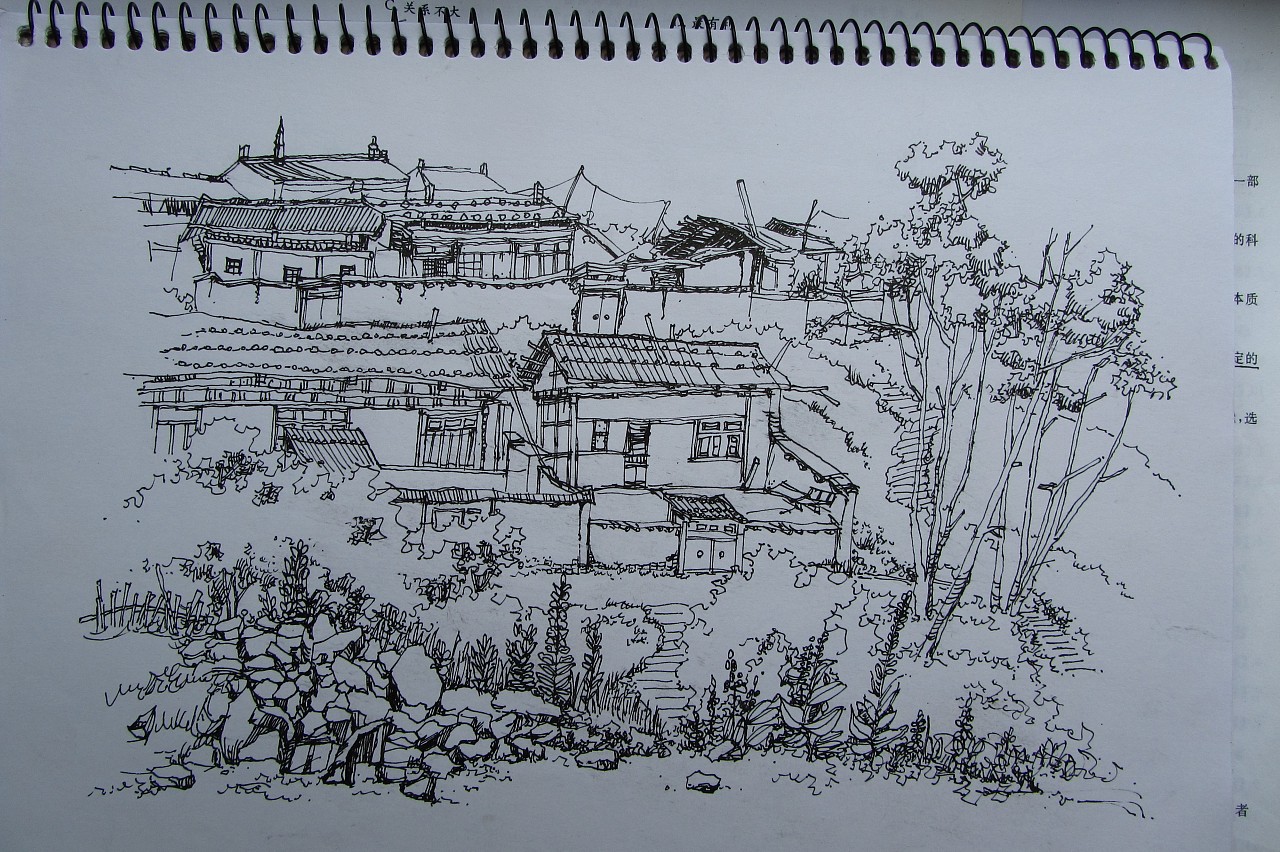 钢笔画建筑风景手绘线稿