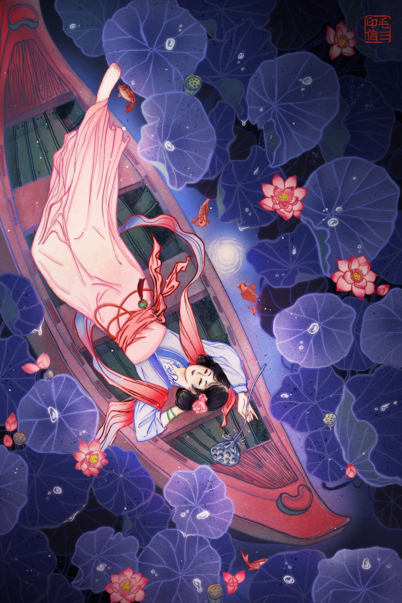 古风原创 瓷器质感插画 6p 竹鹤荷雀