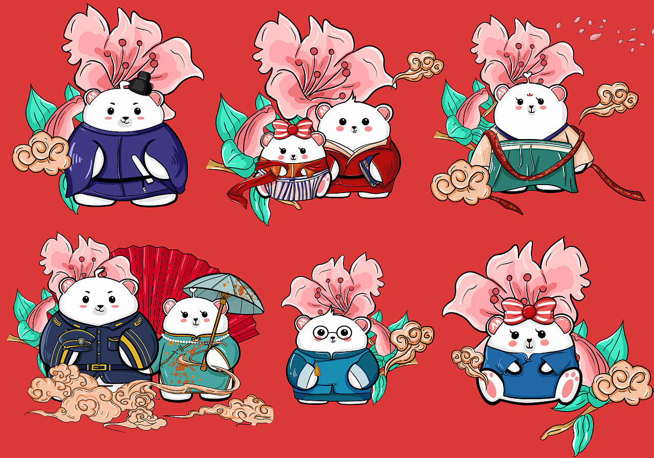 国潮风的q版美的熊