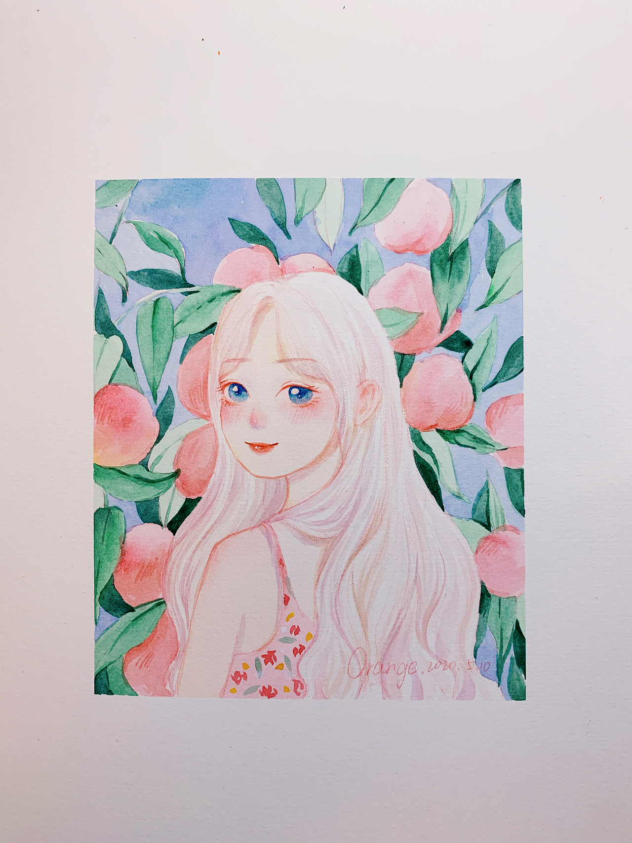水彩桃子女孩|纯艺术|绘画|橙子哇 - 原创作品 - 站酷 (zcool)