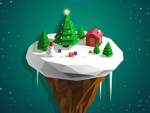 lowpoly风格圣诞海报（C4D+PS）