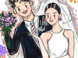 手绘请柬 婚纱手绘