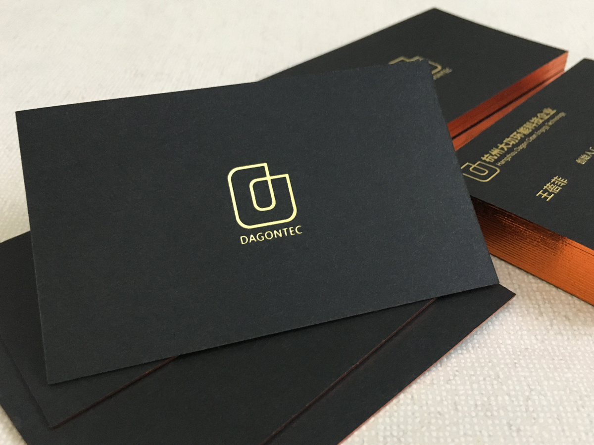 500克黑卡烫金名片 镀金边工艺名片