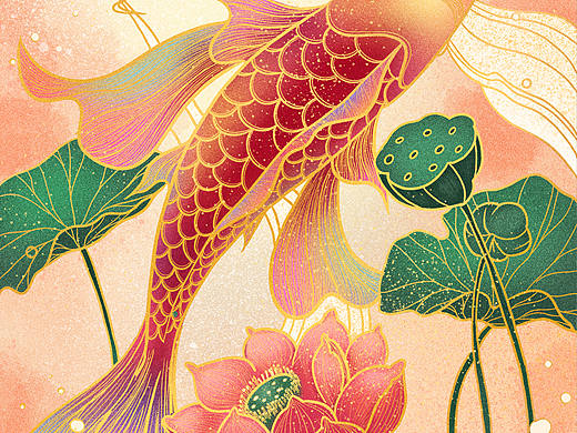好运锦鲤喜庆中国风插画