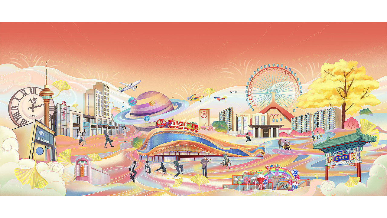 天津静海万达广场商业插画（图ZMjU3MTY2NDg0） - 商业插画 - 站酷设计师銀奇美術原创素材 - 站酷ZCOOL