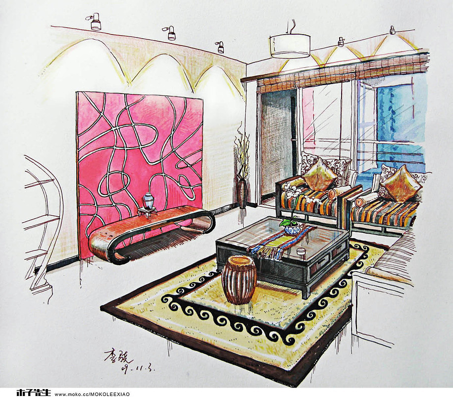 室内手绘效果图B（图ZOTczNjA1MzY=） - 创作习作 - 站酷设计师muzimayao原创素材 - 站酷ZCOOL