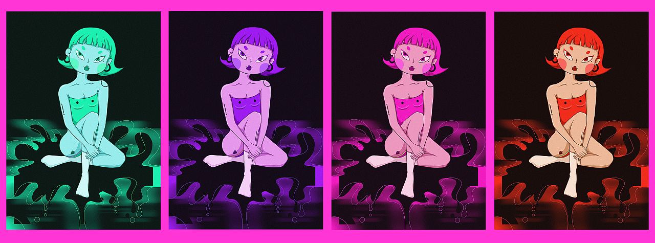 《粉红女郎》（图ZMjY3MzA4MDUy） - 新锐潮流插画 - 站酷设计师蓝愫原创素材 - 站酷ZCOOL