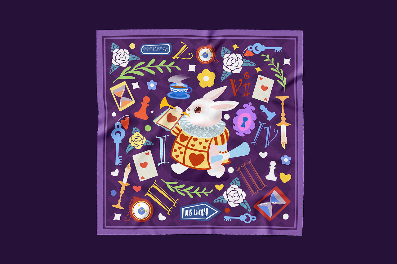 《爱丽丝梦游仙境》丝巾插画（图ZMjcyNTY3Mzc2） - 创作习作 - 站酷设计师蚂蚱啦啦原创素材 - 站酷ZCOOL