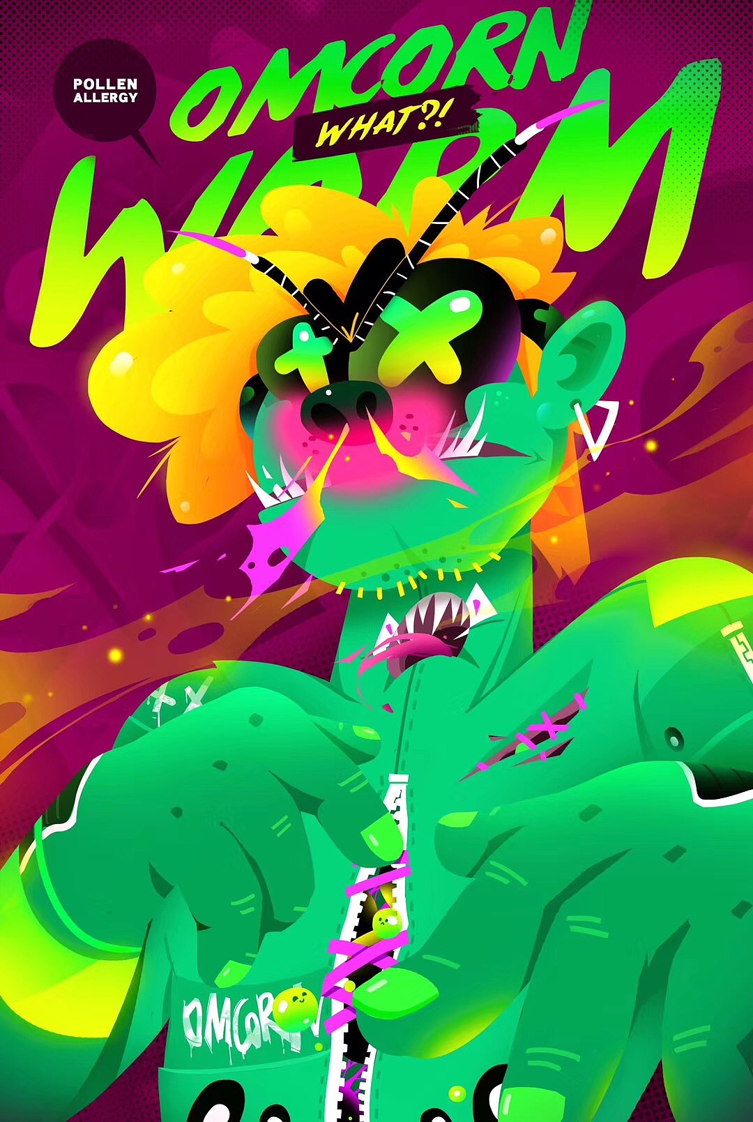 披萨店总经理"猪儿虫"。
管理披萨店日常事务，对这个店掏心掏肺，小缺点是对花粉过敏。<br>灵感来源：一日和同事尬聊，并表示最近周末懒得出门，而且又胖了，每天赖床上的样子像只圆滚滚的“猪儿虫”，脑子里突然有了这个怪兽的画面哈哈哈~<br>