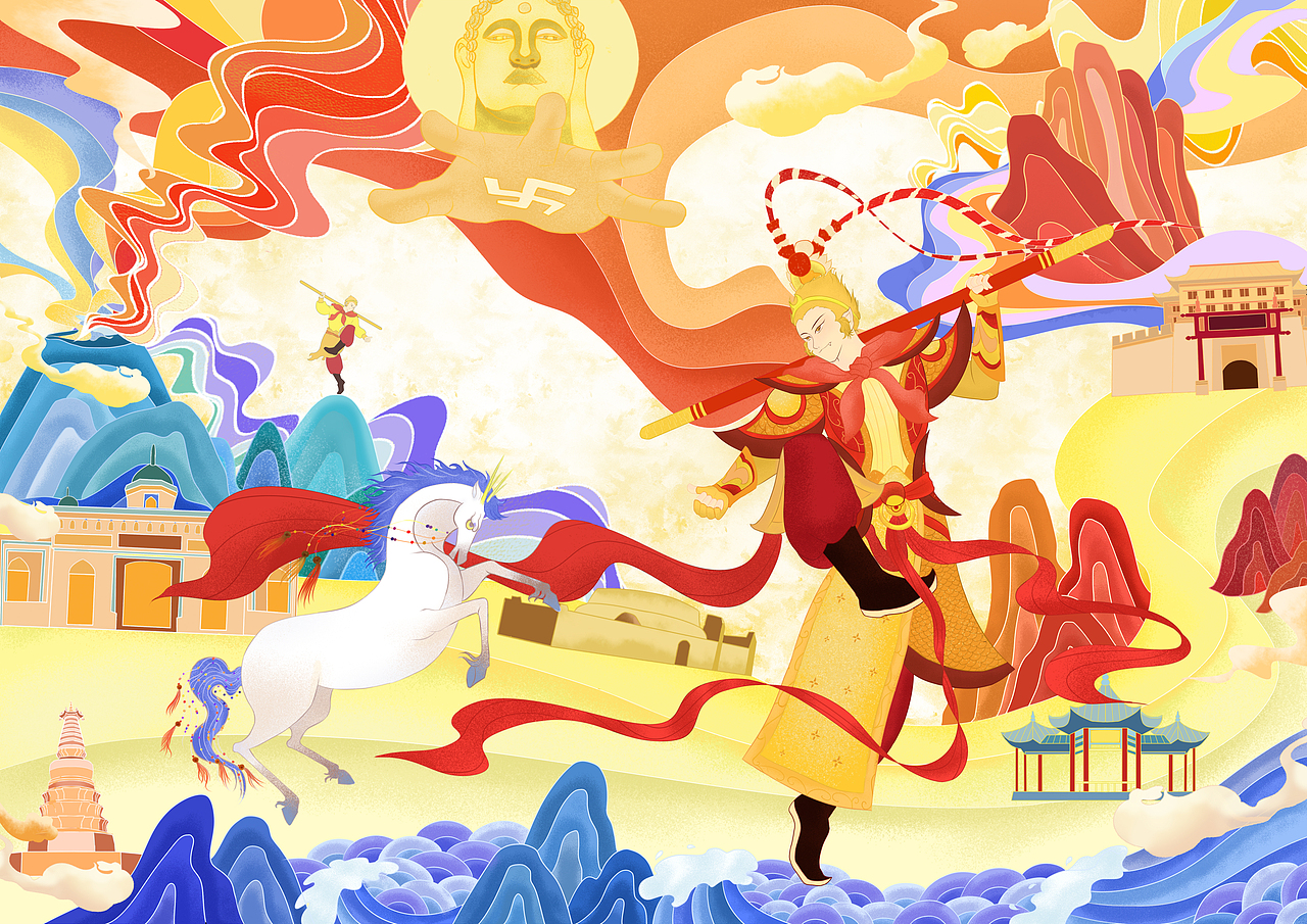 《西游途》文创包装插画设计（图ZMjQ5MjI4MTQw） - 商业插画 - 站酷设计师一只龙喵原创素材 - 站酷ZCOOL