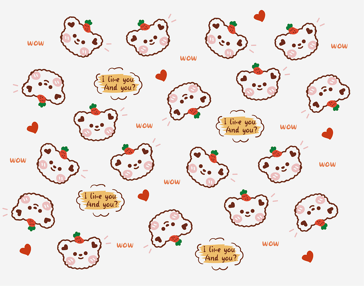 卡通手绘可爱熊表情包插画设计图案卡片贴纸毯子文创