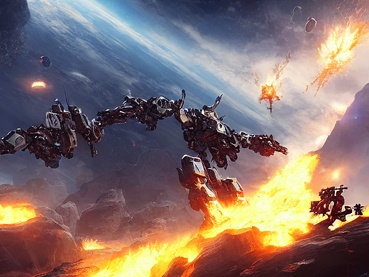 #AI创作实验室#两个机甲在太空中战斗