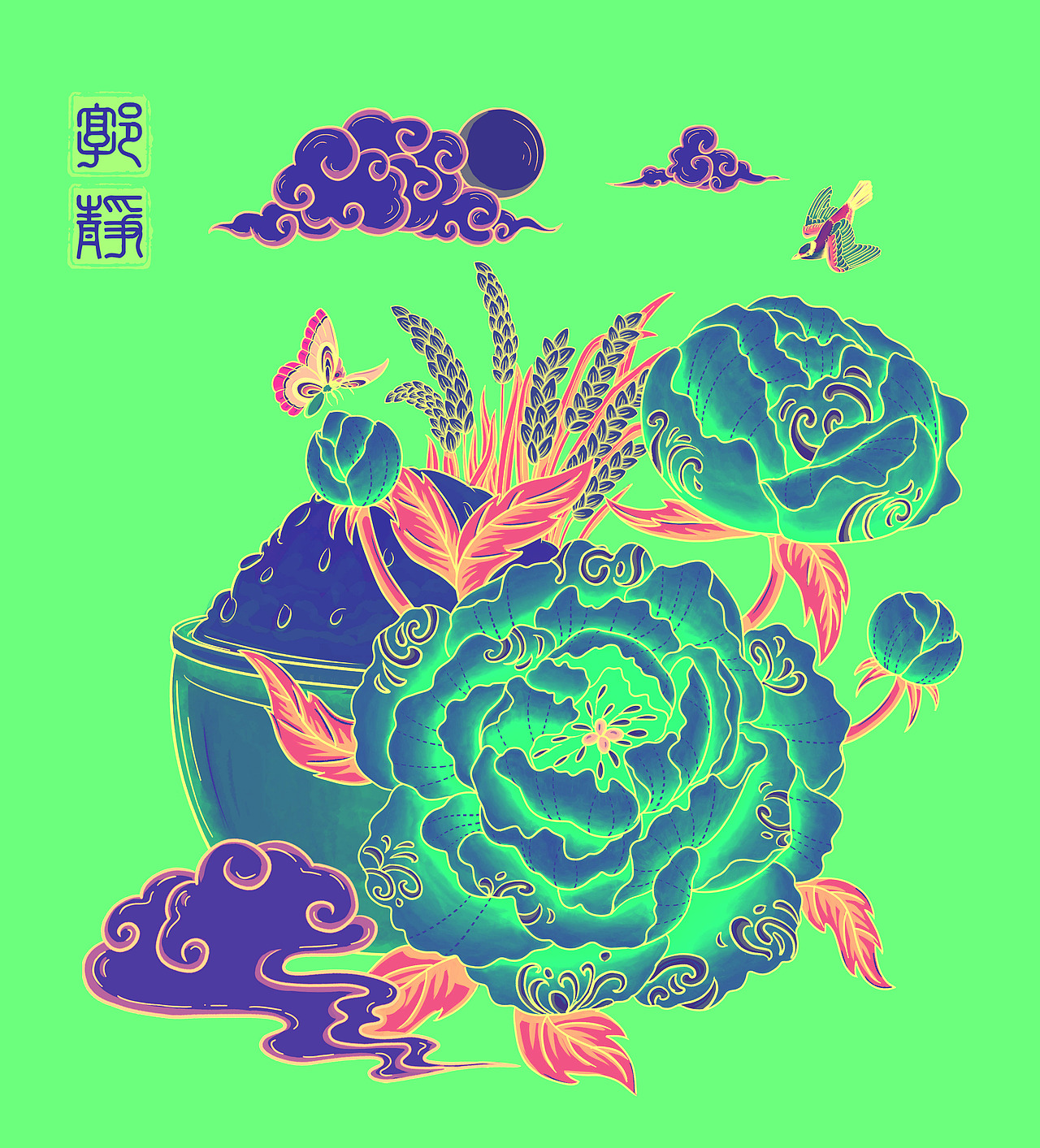 大米 牡丹主题包装插画（图ZMjQzODg2NTcy） - 创作习作 - 站酷设计师婳雨阁x原创素材 - 站酷ZCOOL